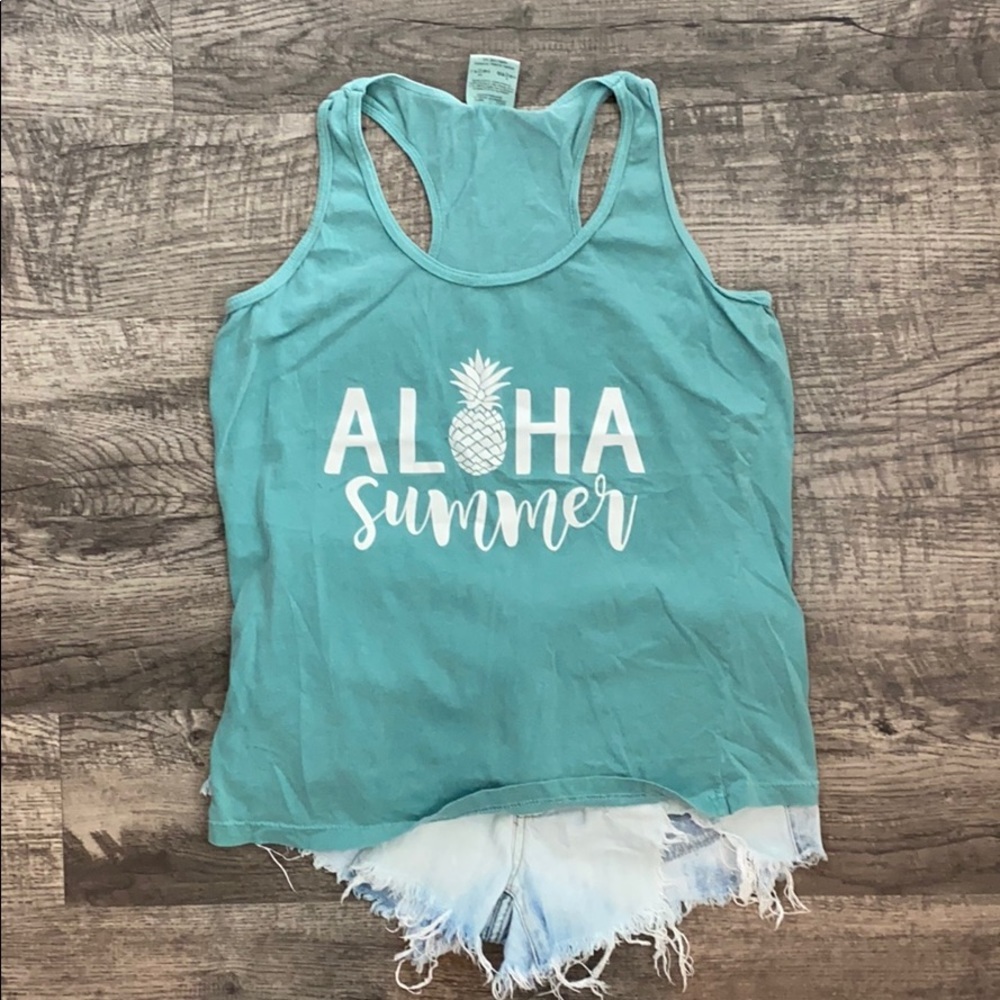 Aloha Summer Pineapple Graphic Tee Tank Top Size Small